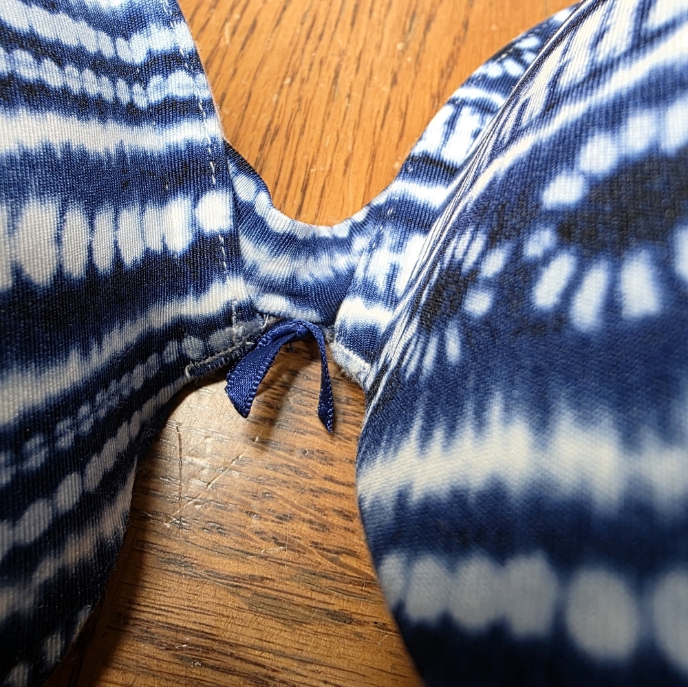 Cacique Blue White Cotton Boost Plunge Underwire Bra 42DD - Picture 12 of 12